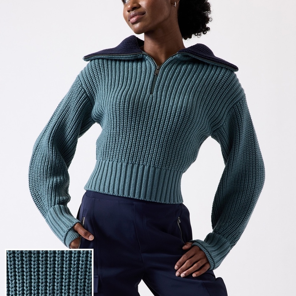 Athleta Teal Alder Ribbed Cowl Sweater